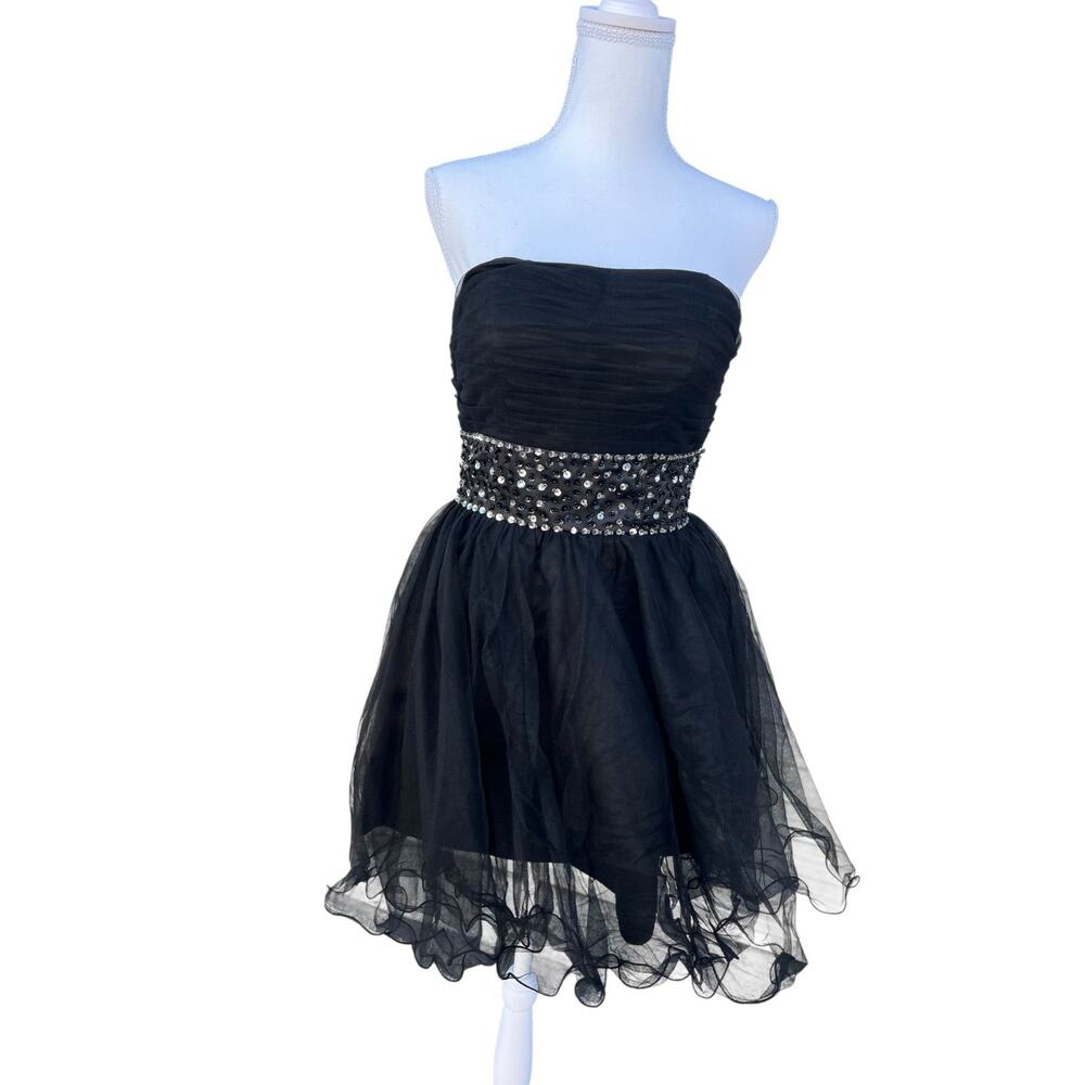 JJ's House Women's LBD Strapless Party Mini Dress Sequin Black Size Medium